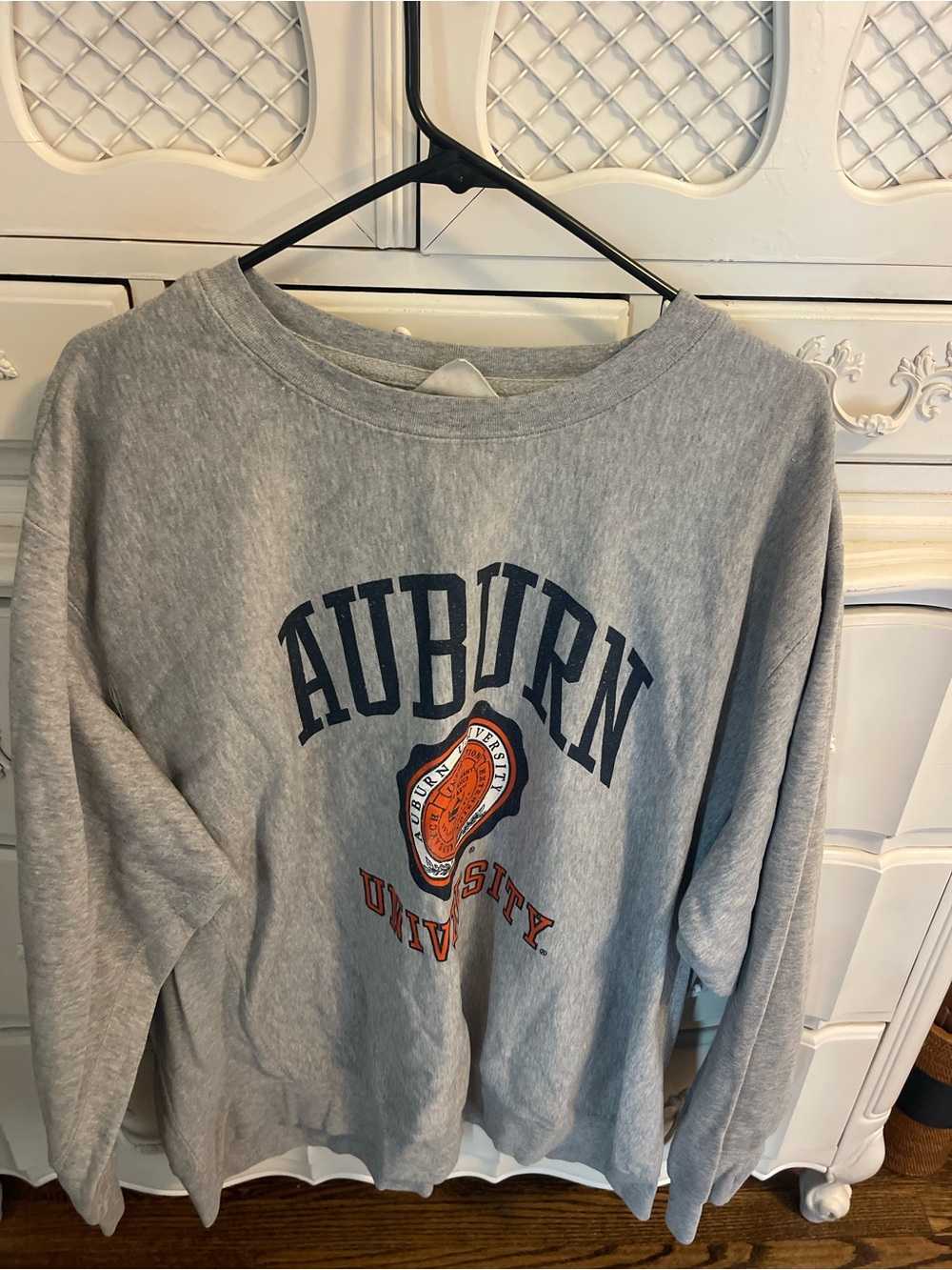 MV Sport Auburn Gray Crewneck Sweatshirt with Navy and Orange Logo